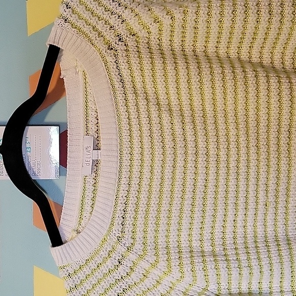 Delia's Vintange Striped Cropped Sweater Lime Green And White Size Medium - Picture 9 of 10